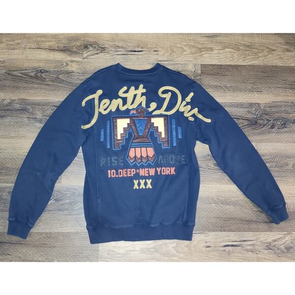 10.Deep New York Men’s Sweatshirt Size Large Navy Crewneck Rise Above Eagle Grap - Picture 5 of 12